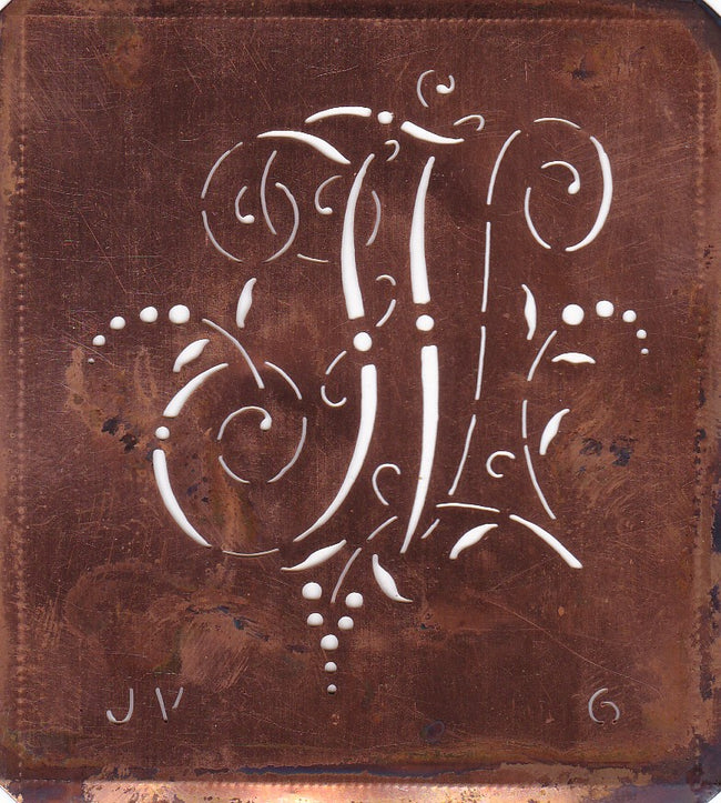 JV - Interessante Monogrammschablone aus Kupferblech