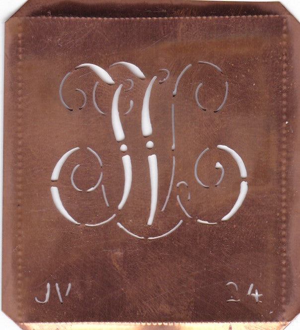 JV - Alte verschlungene Monogramm Schablone zum Sticken