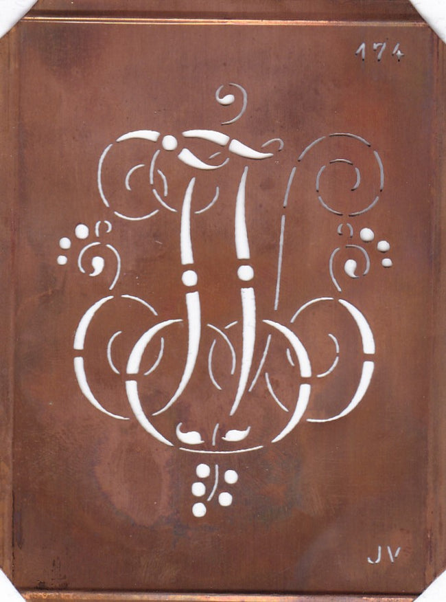 JV - Alte Monogramm Schablone mit Schnörkeln