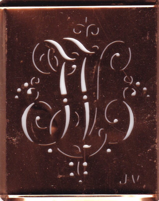 JV - Alte Monogramm Schablone mit nostalgischen Schnörkeln