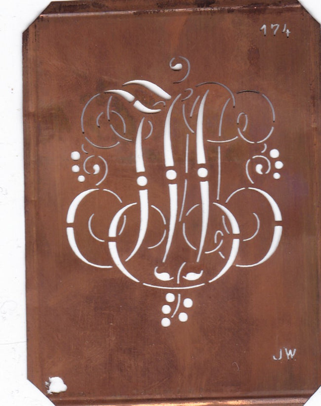 JW - Alte Monogramm Schablone mit Schnörkeln