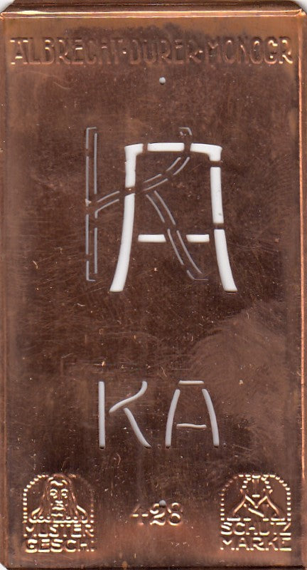 KA - Kleine Monogramm-Schablone in Jugendstil-Schrift