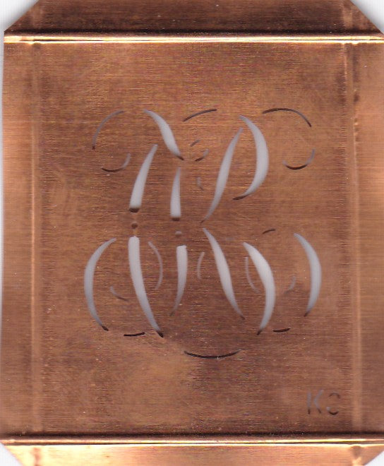 KC - Hübsche alte Kupfer Schablone mit 3 Monogramm-Ausführungen