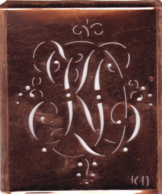 KD - Alte Monogramm Schablone mit nostalgischen Schnörkeln