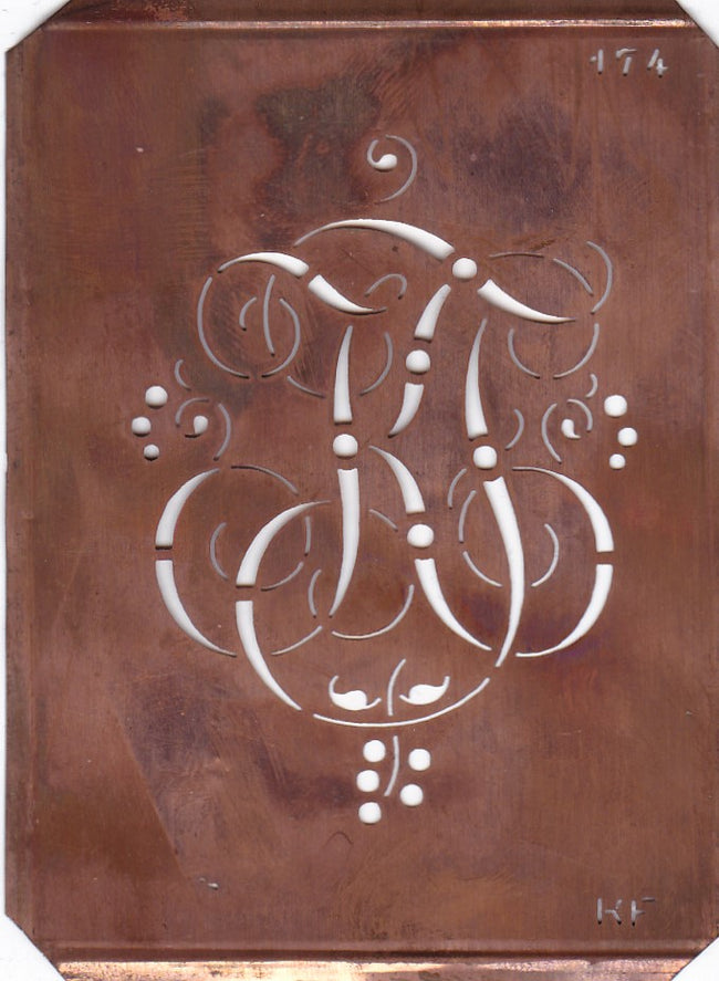 KF - Alte Monogramm Schablone mit Schnörkeln