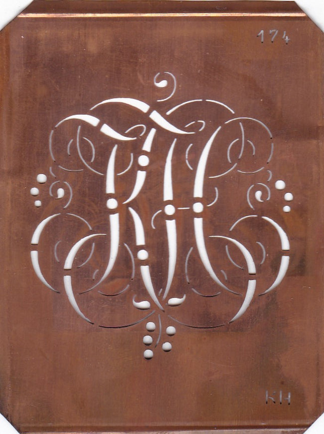 KH - Alte Monogramm Schablone mit Schnörkeln