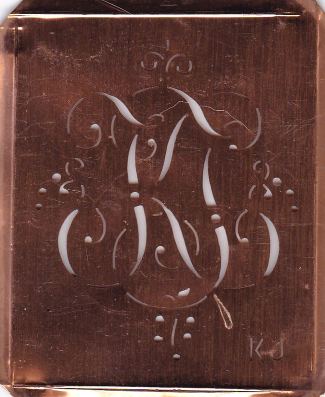 KJ - Antiquität aus Kupferblech zum Sticken von Monogrammen und mehr