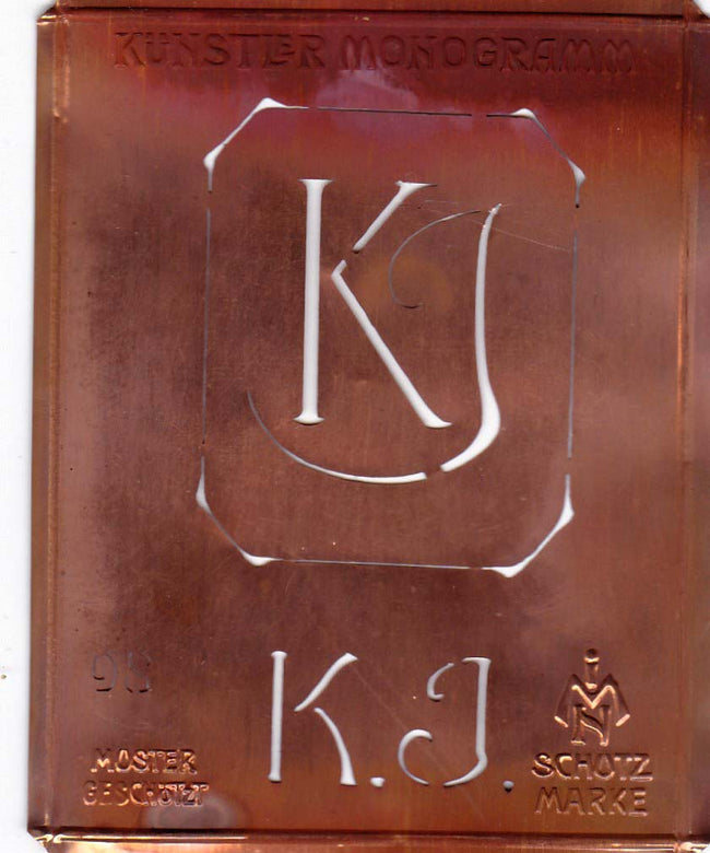 KJ - Besondere Jugendstil Monogrammschablone