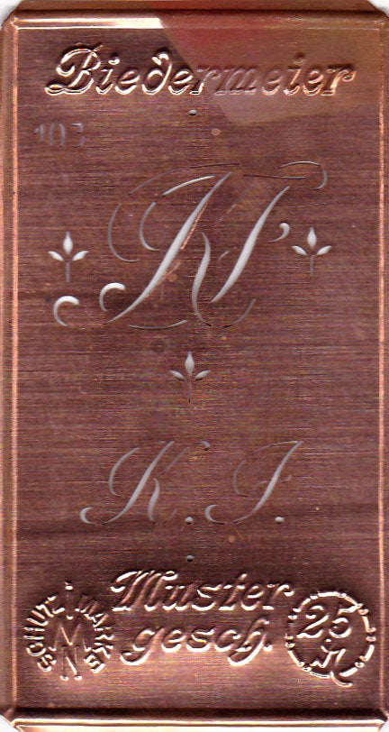 www.knopfparadies.de - KJ - Alte Stickschablone mit 2 zarten Monogrammen