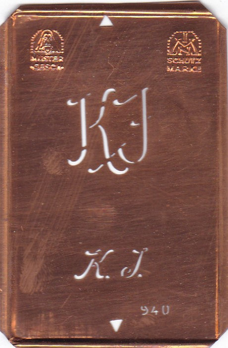 KJ - Alte Monogramm Schablone nicht nur zum Sticken