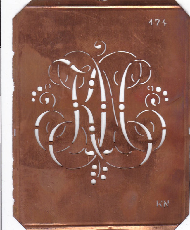 KN - Alte Monogramm Schablone mit Schnörkeln