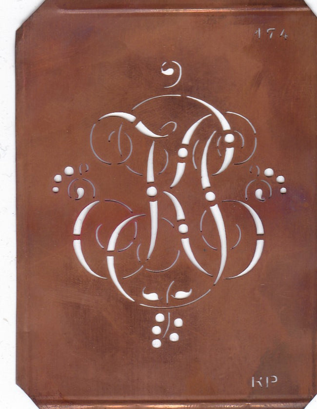 KP - Alte Monogramm Schablone mit Schnörkeln