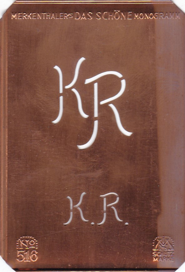 KR - Alte, sachlich designte Monogrammschablone zum Sticken