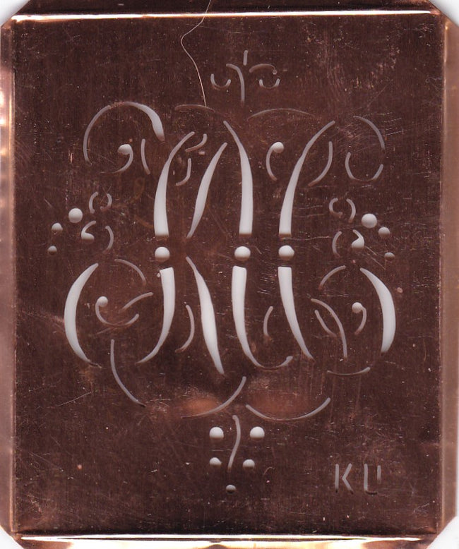 KU - Antiquität aus Kupferblech zum Sticken von Monogrammen und mehr