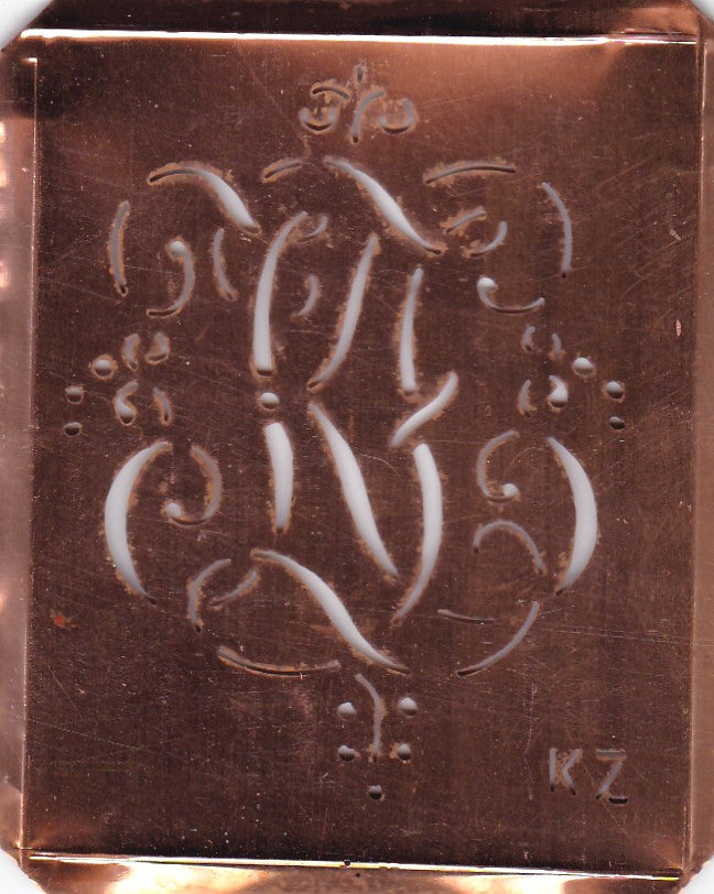 KZ - Antiquität aus Kupferblech zum Sticken von Monogrammen und mehr