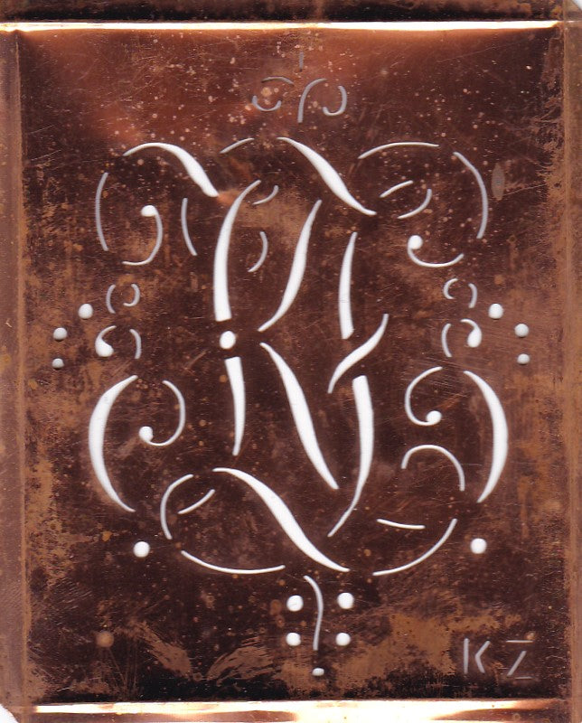 KZ - Alte Monogramm Schablone mit nostalgischen Schnörkeln