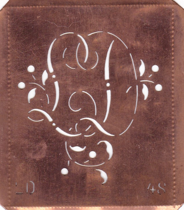 LD - Alte Schablone aus Kupferblech mit klassischem verschlungenem Monogramm