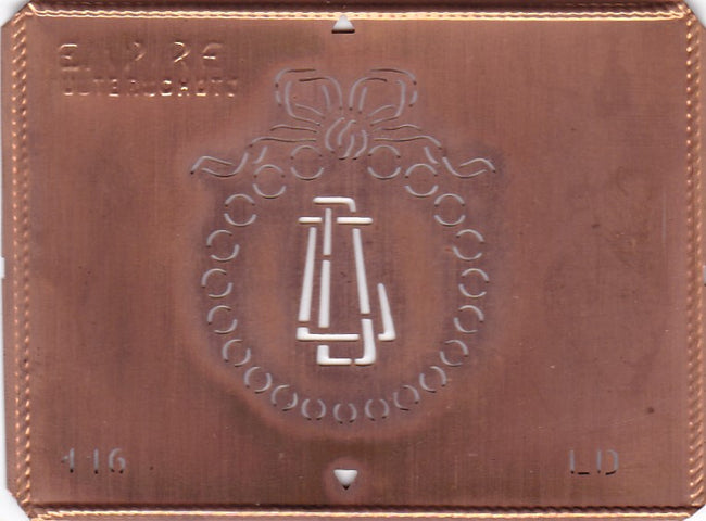 LD - Hübsche Jugendstil Kupfer Monogramm Schablone - Rarität nicht nur zum Sticken