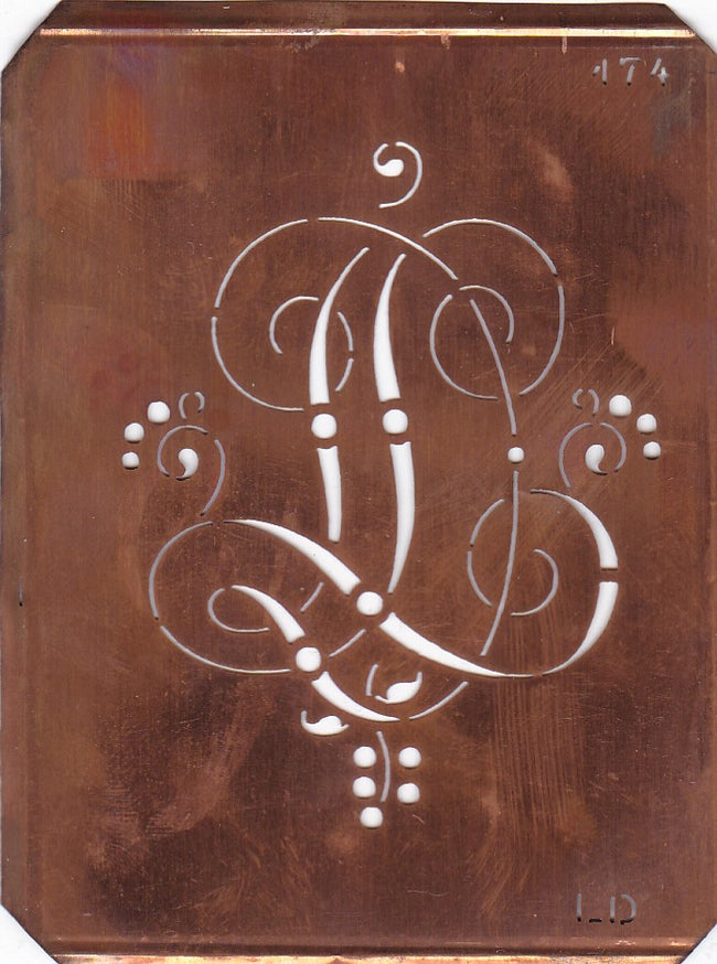 LD - Alte Monogramm Schablone mit Schnörkeln-