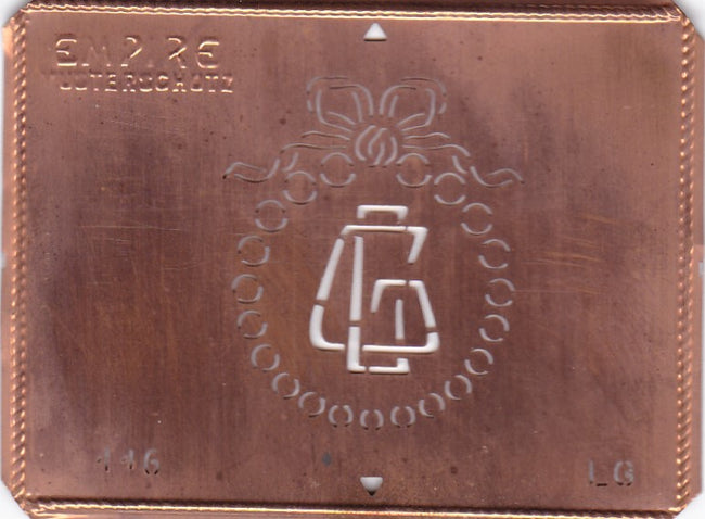 LG - Hübsche Jugendstil Kupfer Monogramm Schablone - Rarität nicht nur zum Sticken