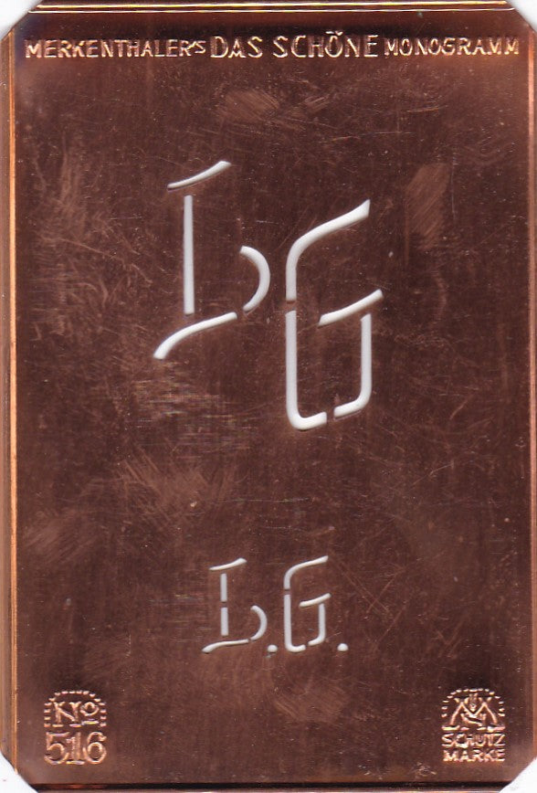 LG - Alte, sachlich designte Monogrammschablone zum Sticken