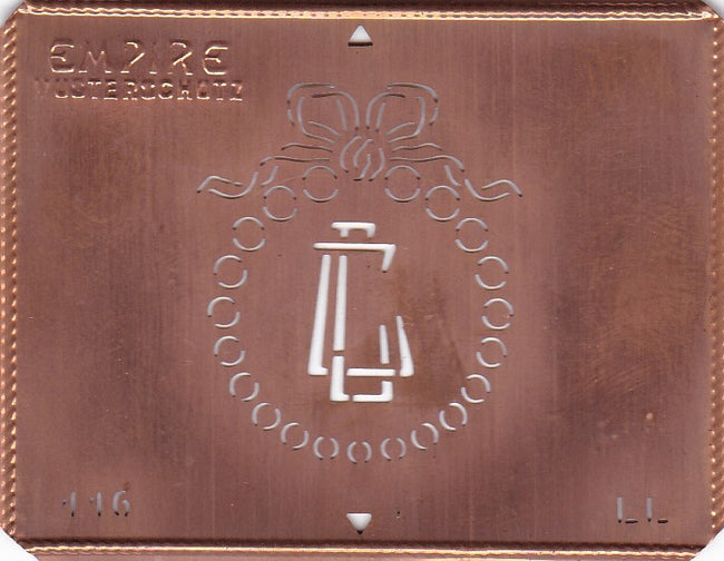 LL - Hübsche Jugendstil Kupfer Monogramm Schablone - Rarität nicht nur zum Sticken