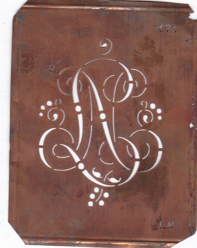 LN - Alte Monogramm Schablone mit Schnörkeln