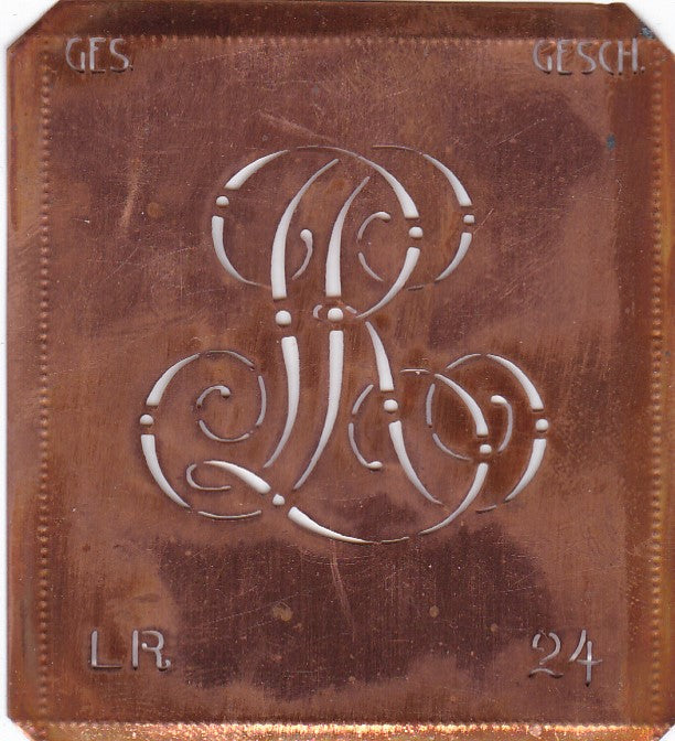LR - Alte verschlungene Monogramm Schablone zum Sticken