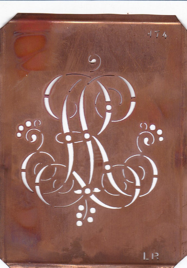 LR - Alte Monogramm Schablone mit Schnörkeln