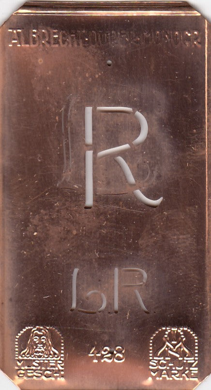 LR - Kleine Monogramm-Schablone in Jugendstil-Schrift