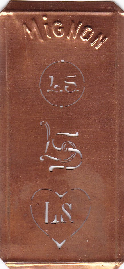 LS - Hübsche alte Kupfer Schablone mit 3 Monogramm-Ausführungen