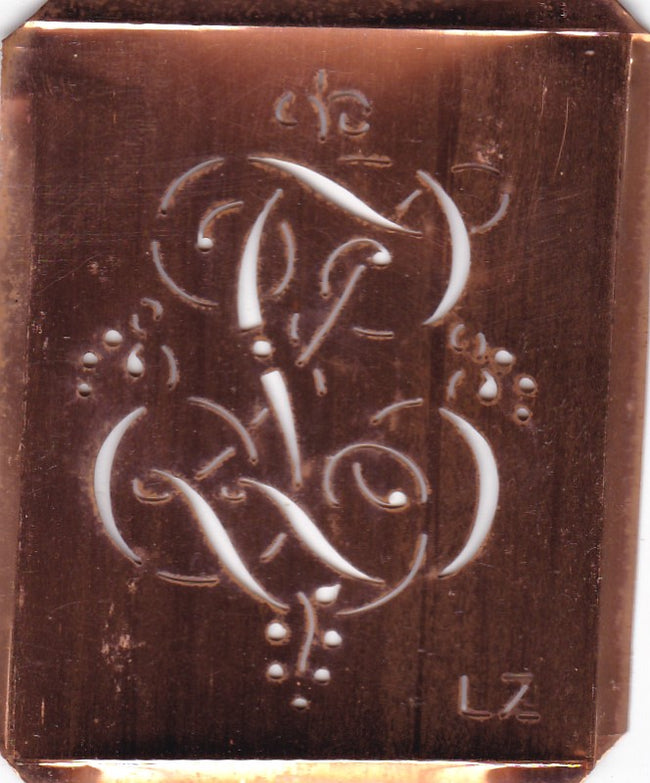 LZ - Antiquität aus Kupferblech zum Sticken von Monogrammen und mehr