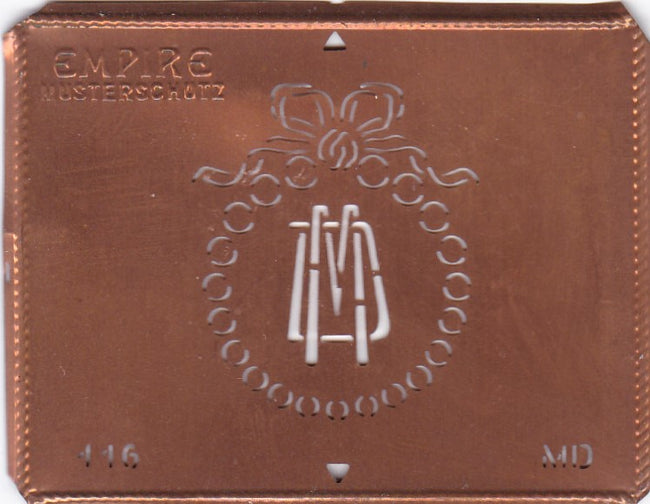 MD - Hübsche Jugendstil Kupfer Monogramm Schablone - Rarität nicht nur zum Sticken
