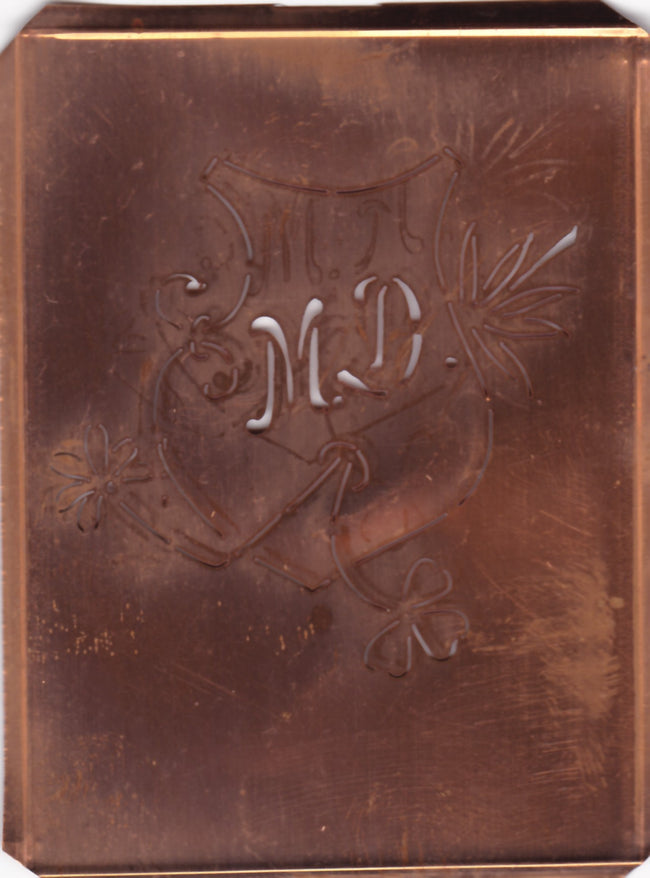 MD - Seltene Stickvorlage - Uralte Wäscheschablone mit Wappen - Medaillon