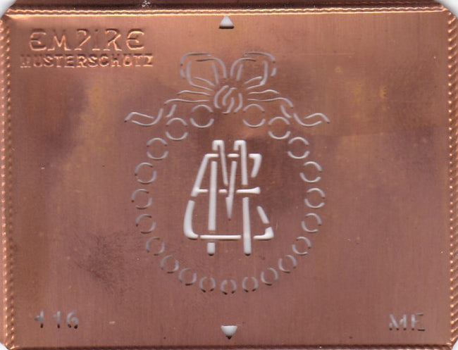 ME - Hübsche Jugendstil Kupfer Monogramm Schablone - Rarität nicht nur zum Sticken