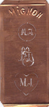 MJ - Hübsche alte Kupfer Schablone mit 3 Monogramm-Ausführungen