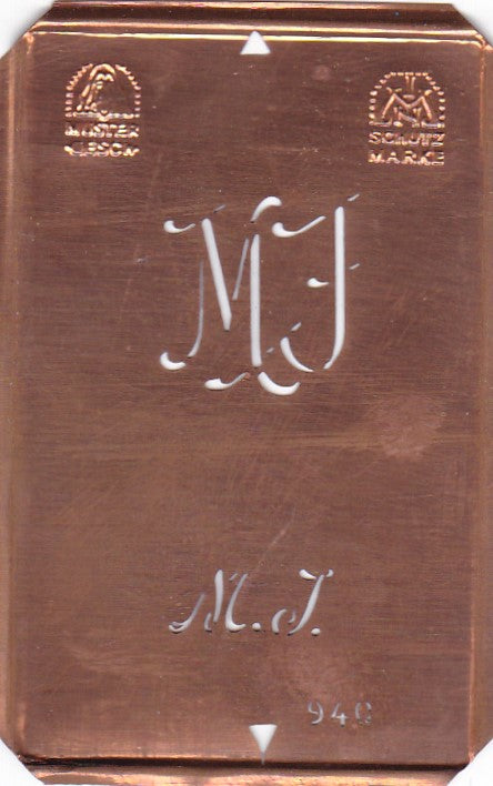 MJ - Alte Monogramm Schablone nicht nur zum Sticken