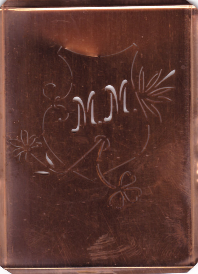 MM - Seltene Stickvorlage - Uralte Wäscheschablone mit Wappen - Medaillon