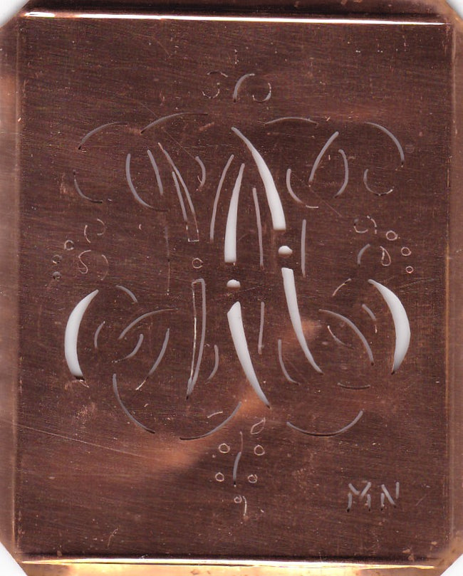 MN - Antiquität aus Kupferblech zum Sticken von Monogrammen und mehr
