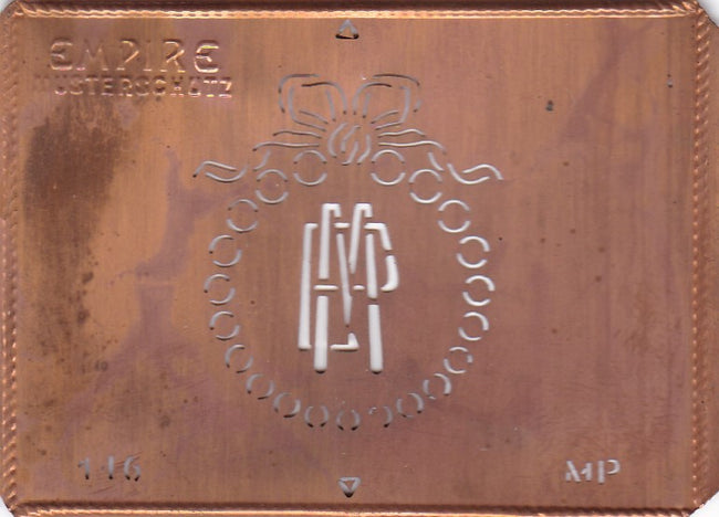 MP - Hübsche Jugendstil Kupfer Monogramm Schablone - Rarität nicht nur zum Sticken
