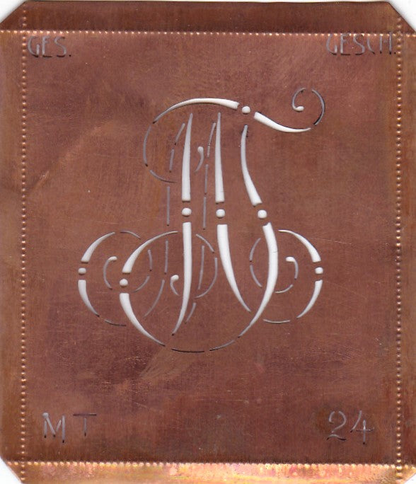 MT - Alte verschlungene Monogramm Schablone zum Sticken