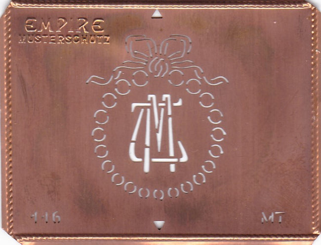MT - Hübsche Jugendstil Kupfer Monogramm Schablone - Rarität nicht nur zum Sticken