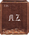 MZ - Kleine Monogramm Schablone zum Besticken von Herrenhemden