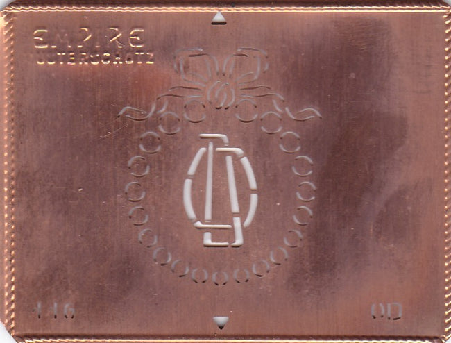 OD - Hübsche Jugendstil Kupfer Monogramm Schablone - Rarität nicht nur zum Sticken