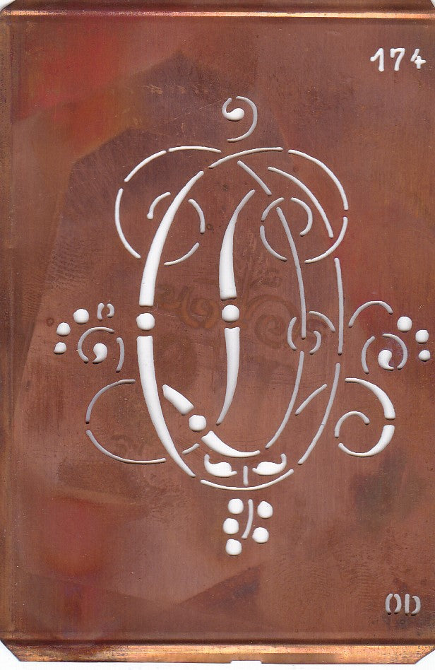 OD - Alte Monogramm Schablone mit Schnörkeln