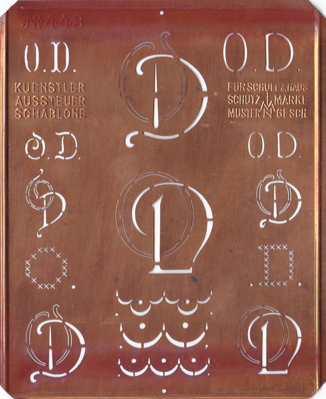OD - Uralte Monogrammschablone aus Kupferblech