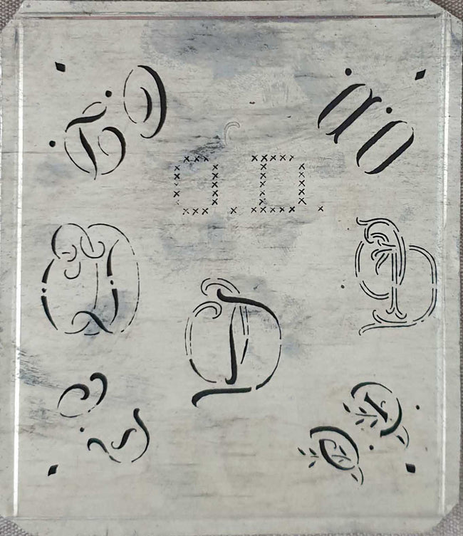 OD - Alte Monogrammschablone aus Zink-Blech - 8 Variationen