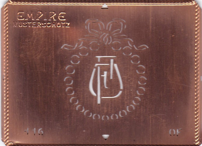 OF - Hübsche Jugendstil Kupfer Monogramm Schablone - Rarität nicht nur zum Sticken