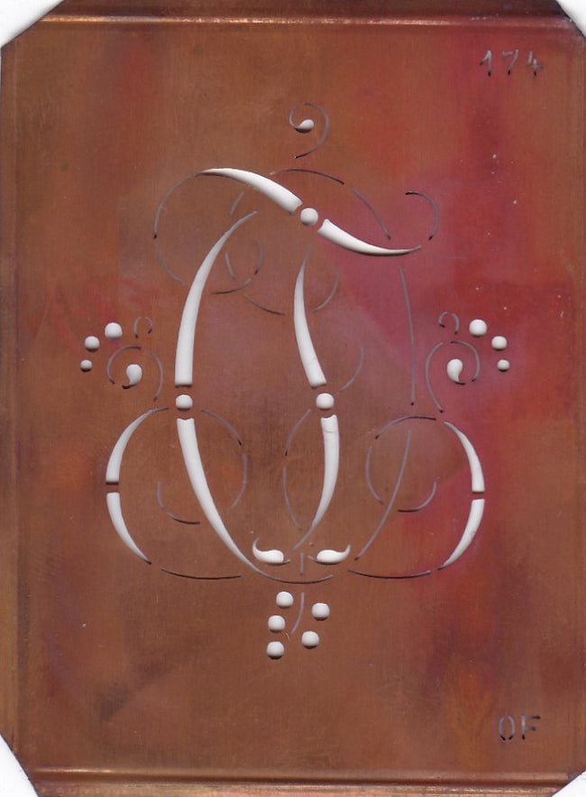OF - Alte Monogramm Schablone mit Schnörkeln