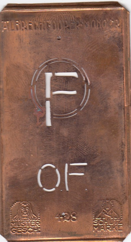 OF - Kleine Monogramm-Schablone in Jugendstil-Schrift